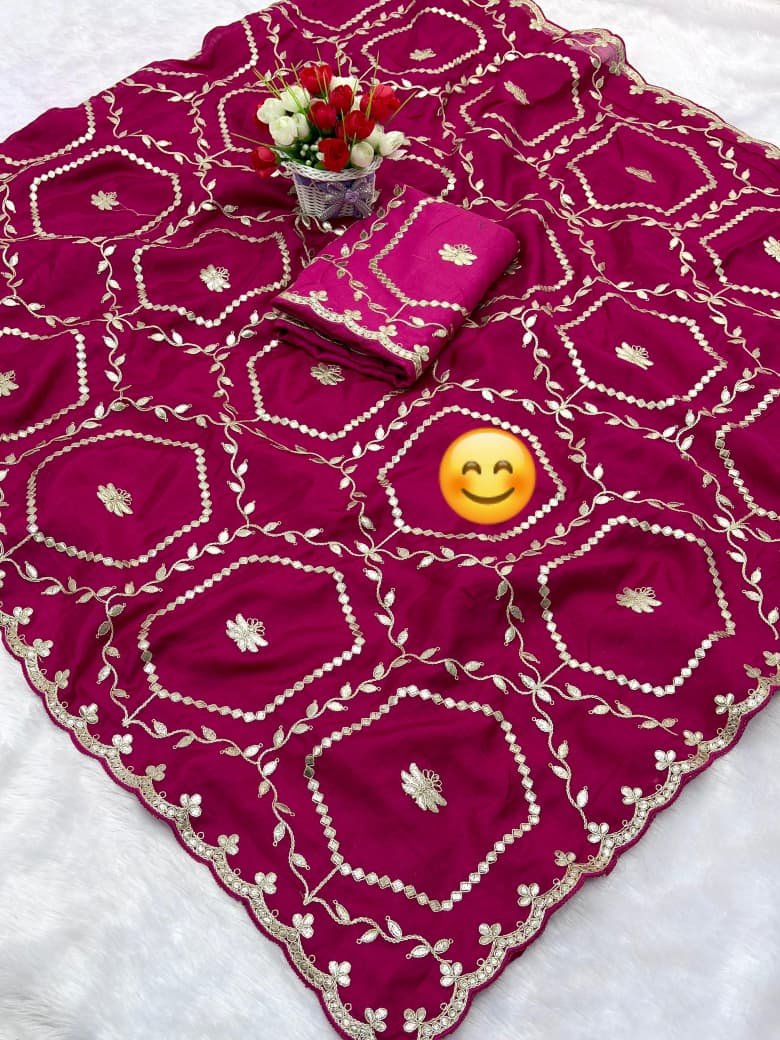 ILF Premium Soft Shine Silk Saree with Traditional C-Pallu, Gotapatti Foil Work & Scalloped Cutwork