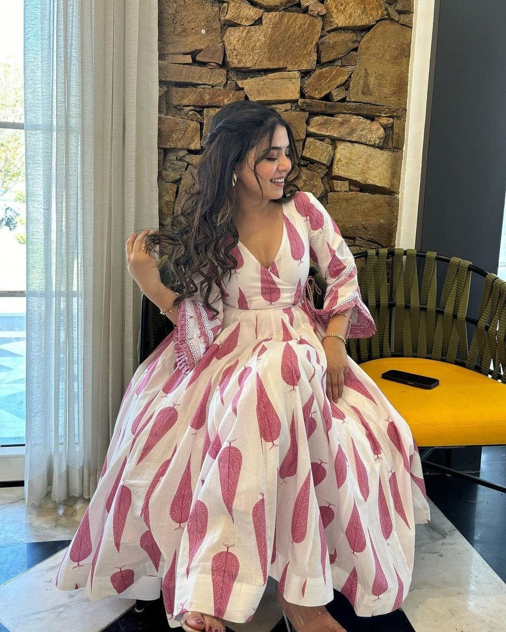 FBS Summer Special Full Kali Cotton Gown with Frill Sleeves & Designer Latkans