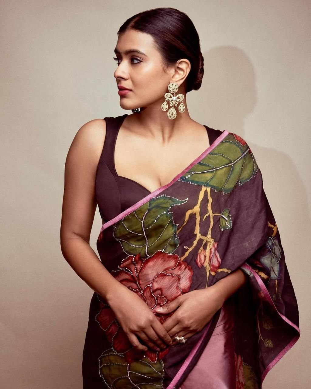 ILF Midnight Black Rangoli Silk Saree with Traditional Kalamkari Prints & Handcrafted Beadwork