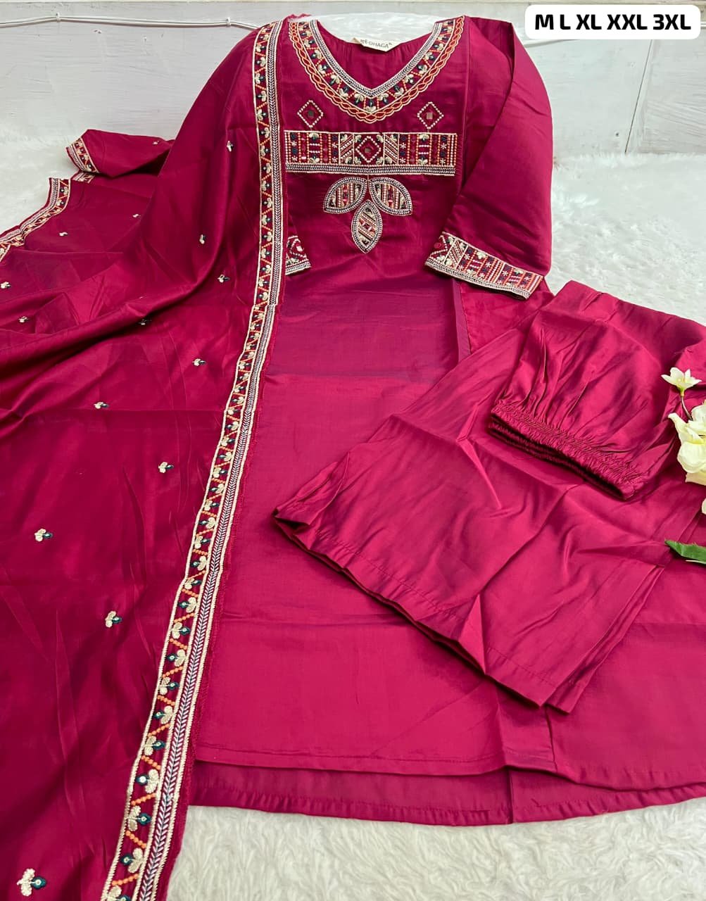 Elegant Hand Work Kurti with Dupatta & Palazzo Set 