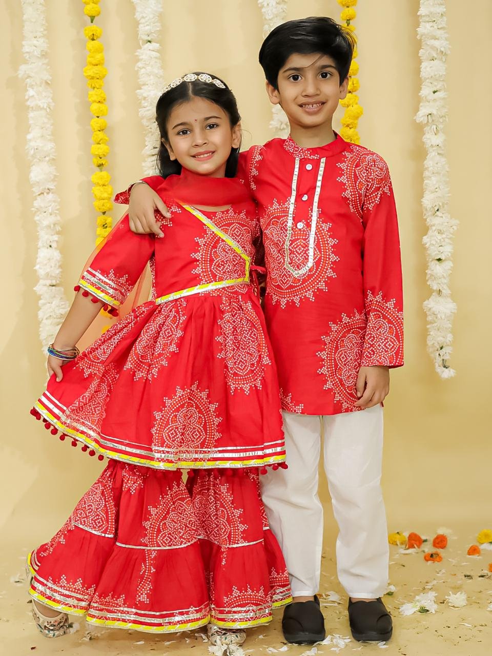 Boys Bandhej Printed Kurta Pajama Set