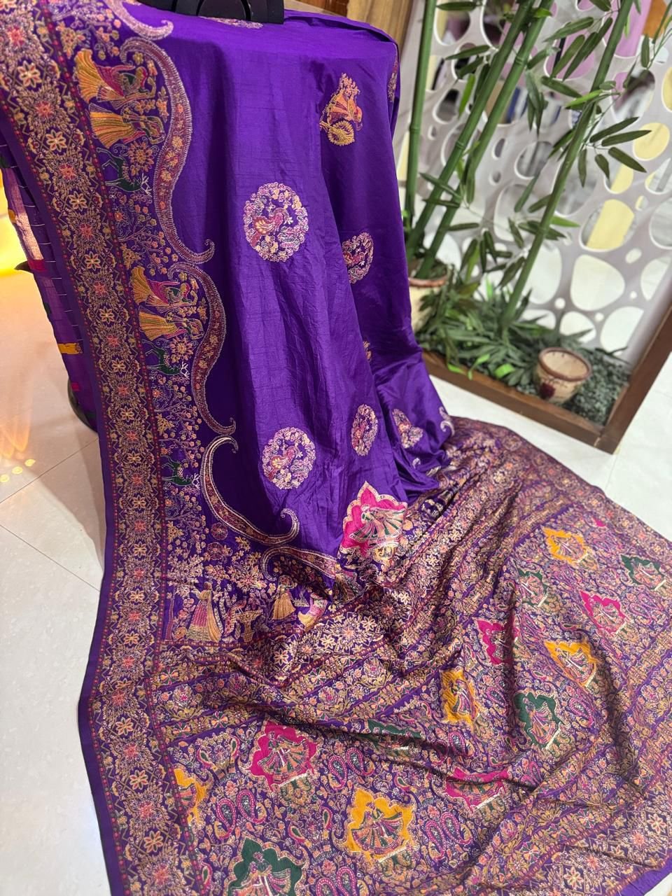 ILF Rajwadi Pashmina Silk: Hand-Dyed Saree with Kashmiri Thread Weaving & Zari Border