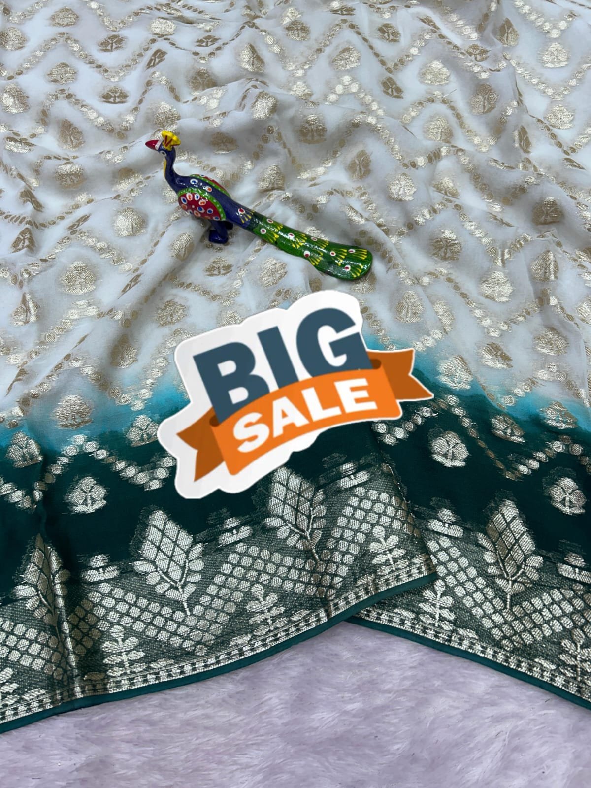 ILF Premium Viscose Georgette Saree with Rich Silver Zari Weaving & Contrast Blouse