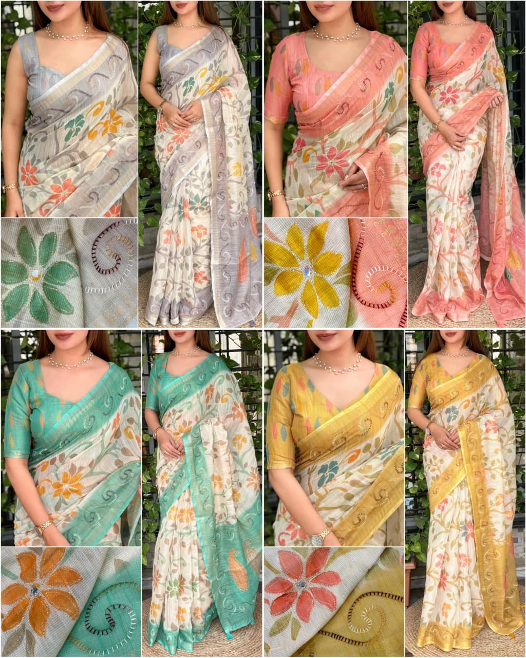 ILF Summer Bloom: Designer NC Cotton Saree with Katha & Aari Mirror Work