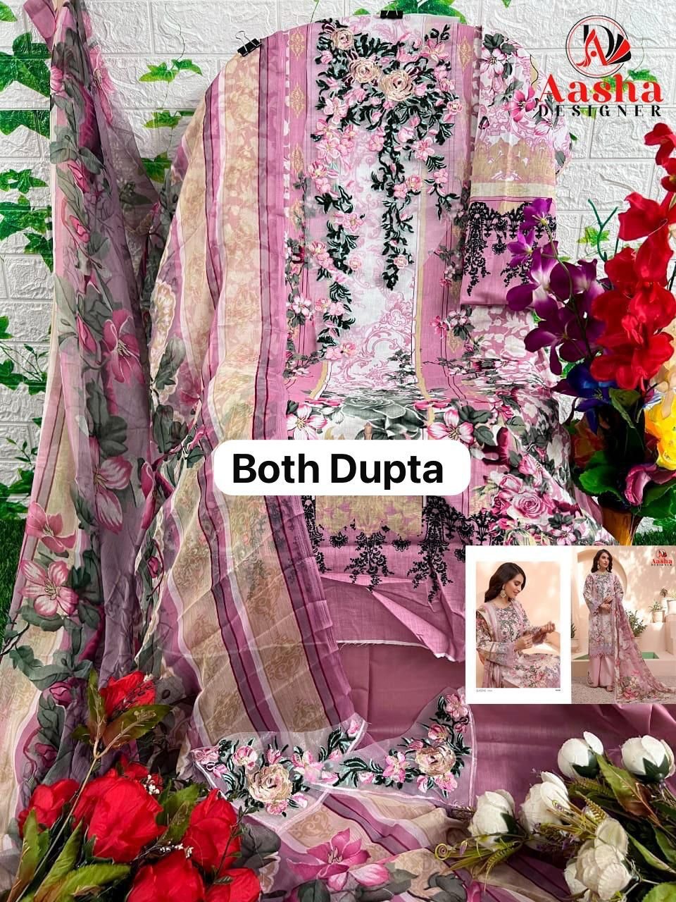 FBP Designer Pure Cotton Embroidered Pakistani Style Suit with Chiffon Dupatta