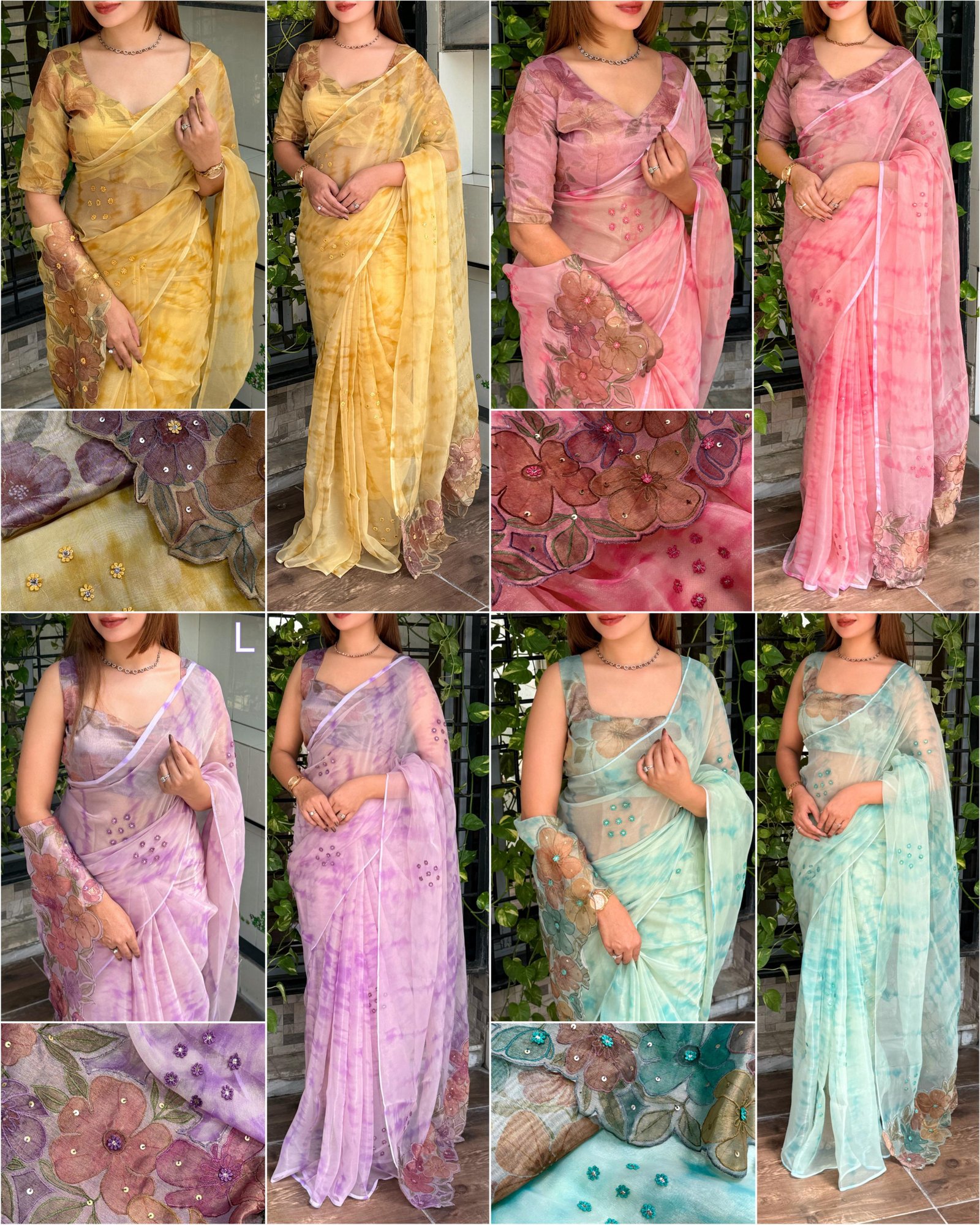 FBS Pure Soft Glass Tissue Designer Saree with Hand Applique Artistry