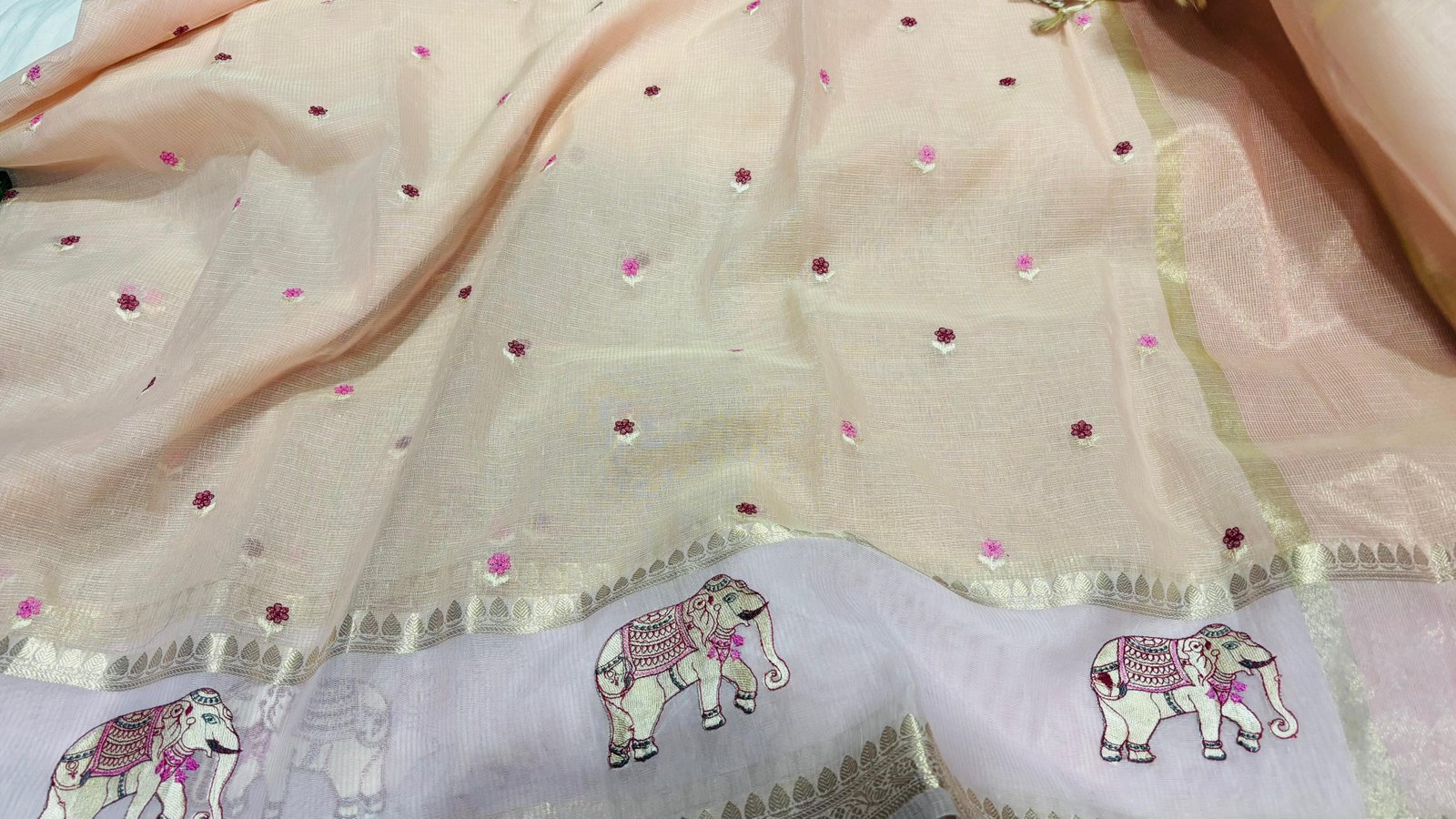 Premium Kota Silk Saree with Traditional Elephant Motif Thread Work