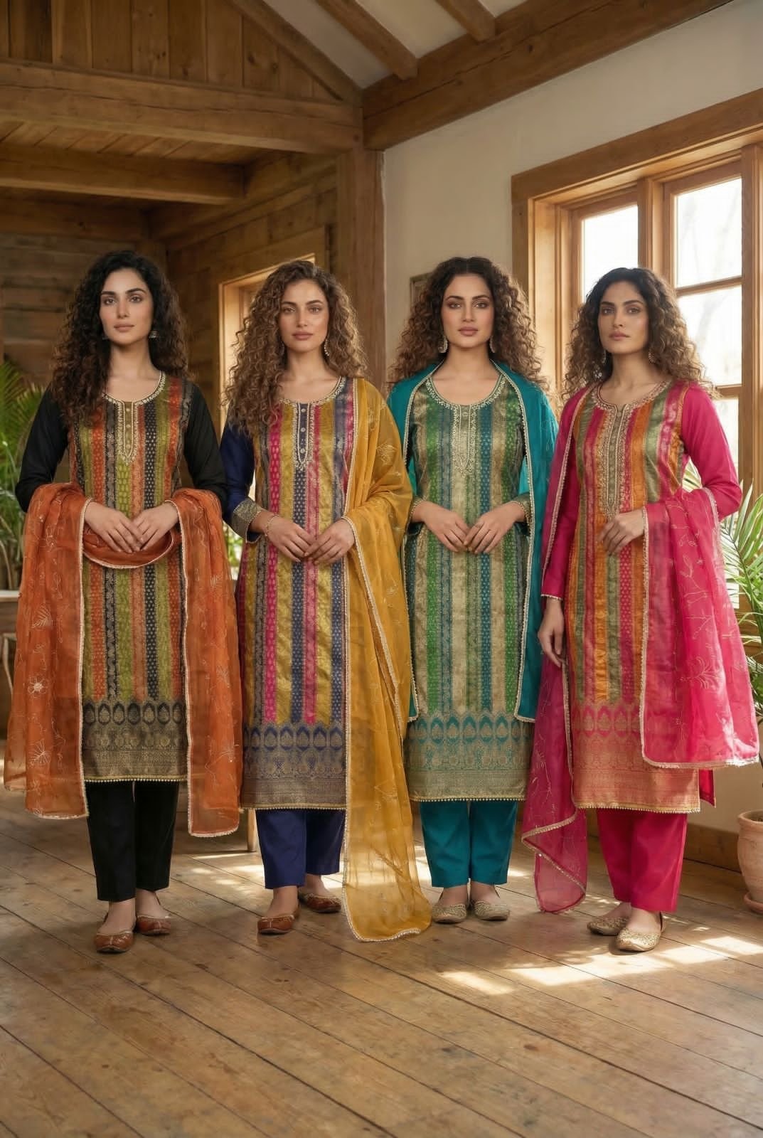 Exquisite Banarasi Jacquard Ready-Made Suit with Handwork & Organza Dupatta