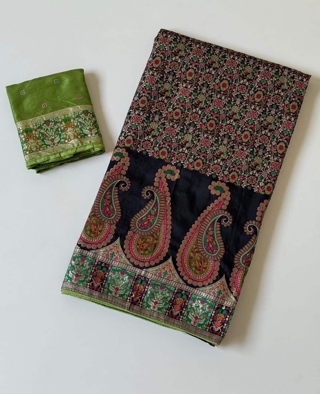 Pure Viscose Kashmiri Pashmina Silk Saree with Traditional Mango Motif & Floral Jaal Weaving