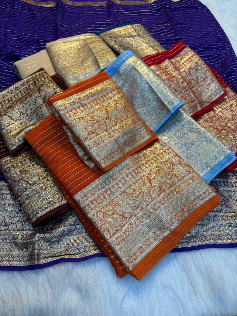 Premium Viscose Georgette All-Over Weaving Butti Saree with Elegant Zari Border