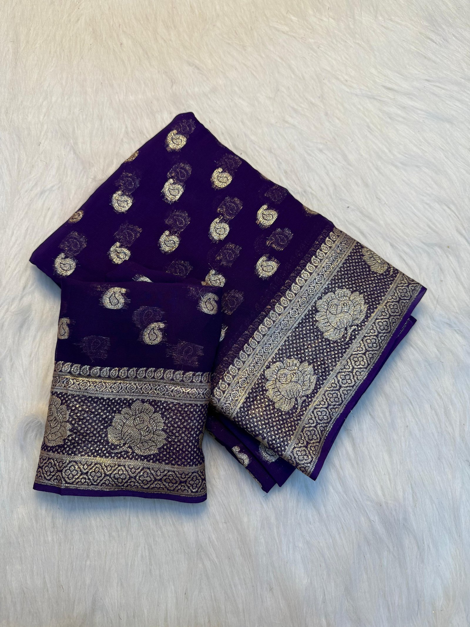 Premium Viscose Georgette Saree with Traditional Zari Weaving Butti & Floral Border