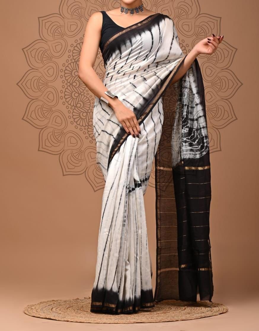 Premium Soft Chanderi Silk Saree with Traditional Gold Jari Border & Artistic Digital Prints