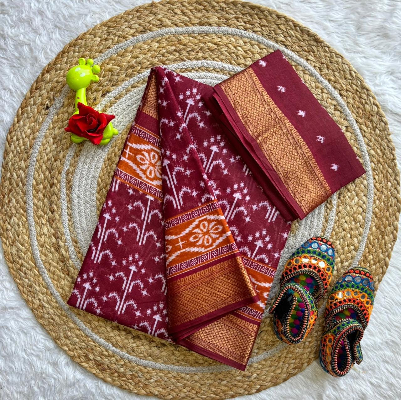 Premium Mal Cotton Saree with Elegant Chatai Border & Artistic Prints