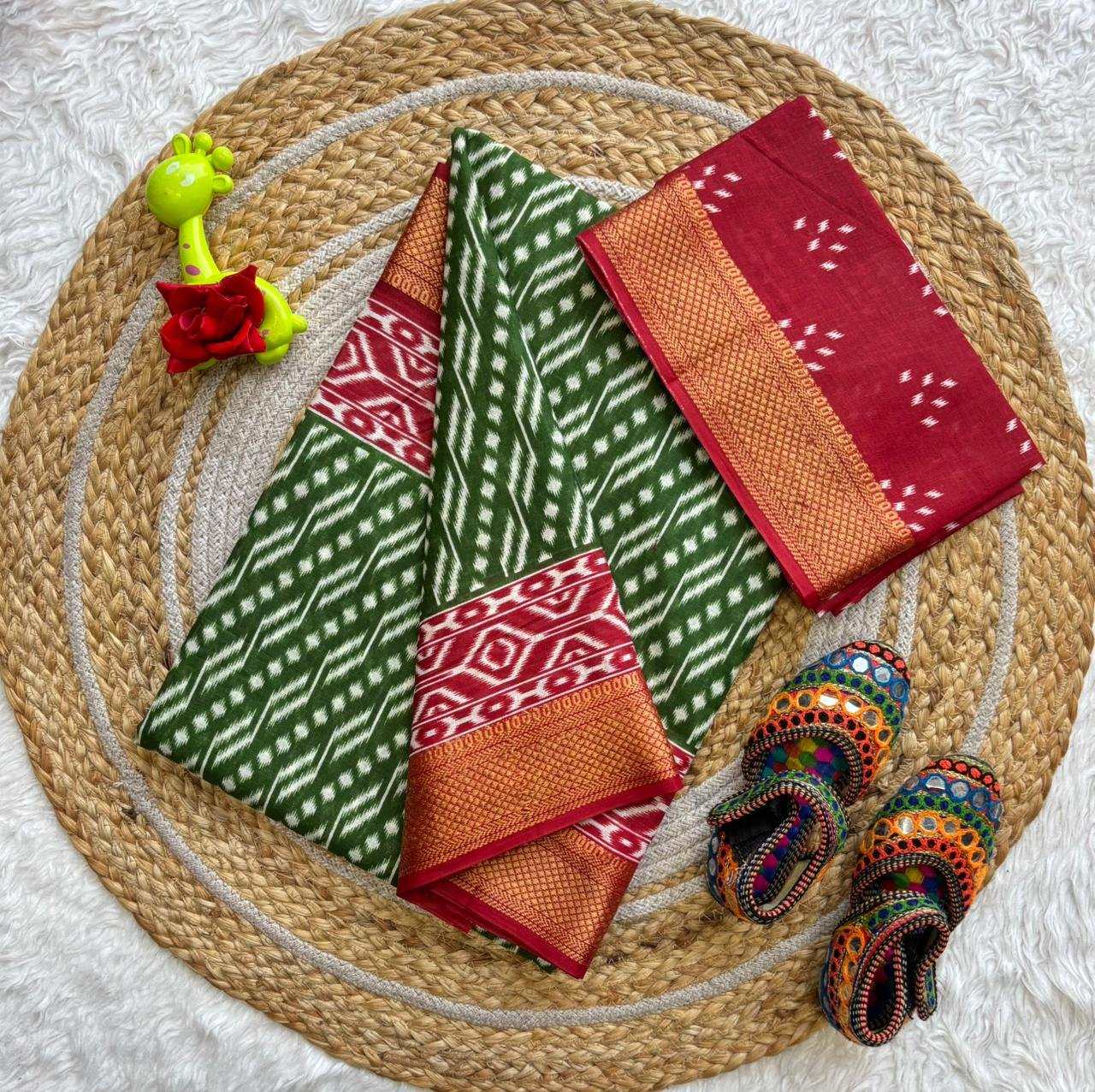 Premium Soft Mal Cotton Saree with Traditional Chatai Weave Border & Contemporary Prints