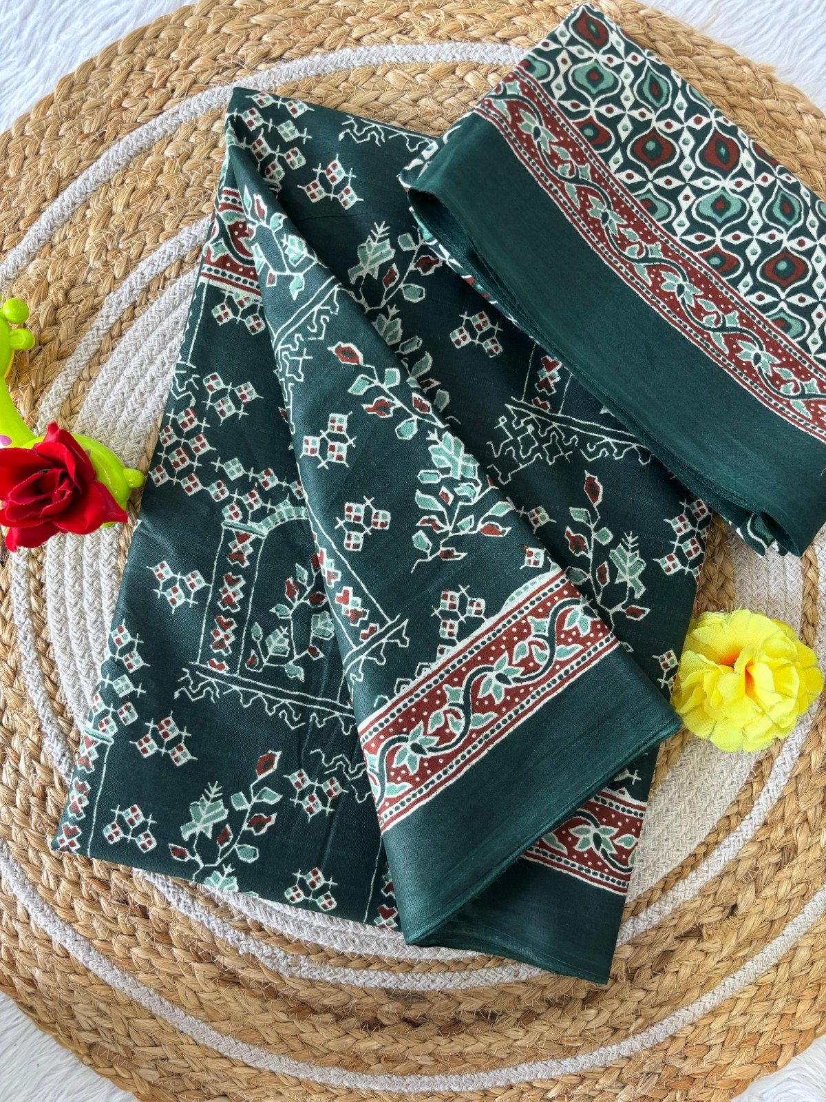 Premium Mul Cotton Ajrakh Saree with Traditional Hand-Block Inspired Prints