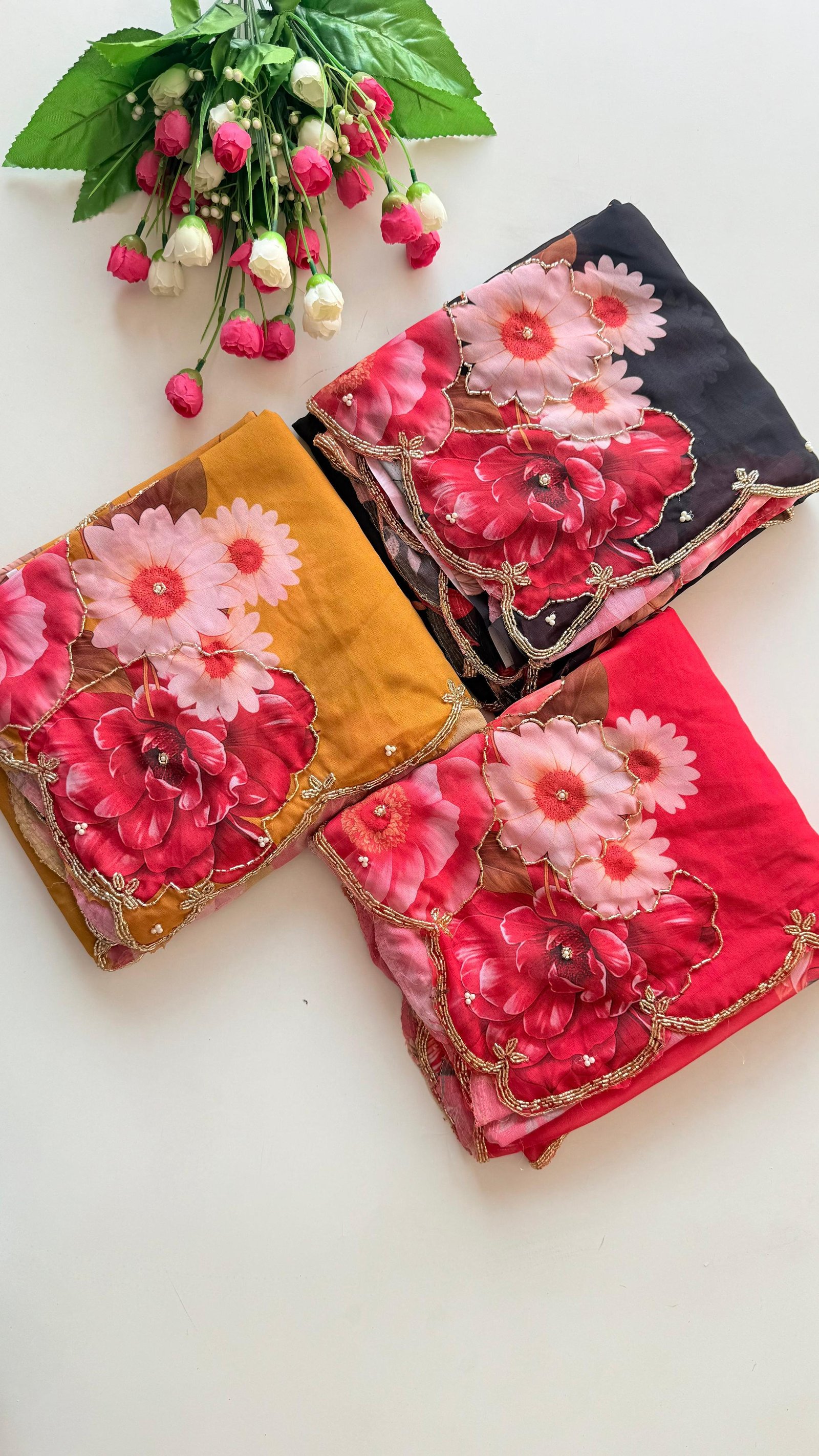 Pure Dual Georgette Saree with Exquisite Cut-Dana & Pearl Handwork