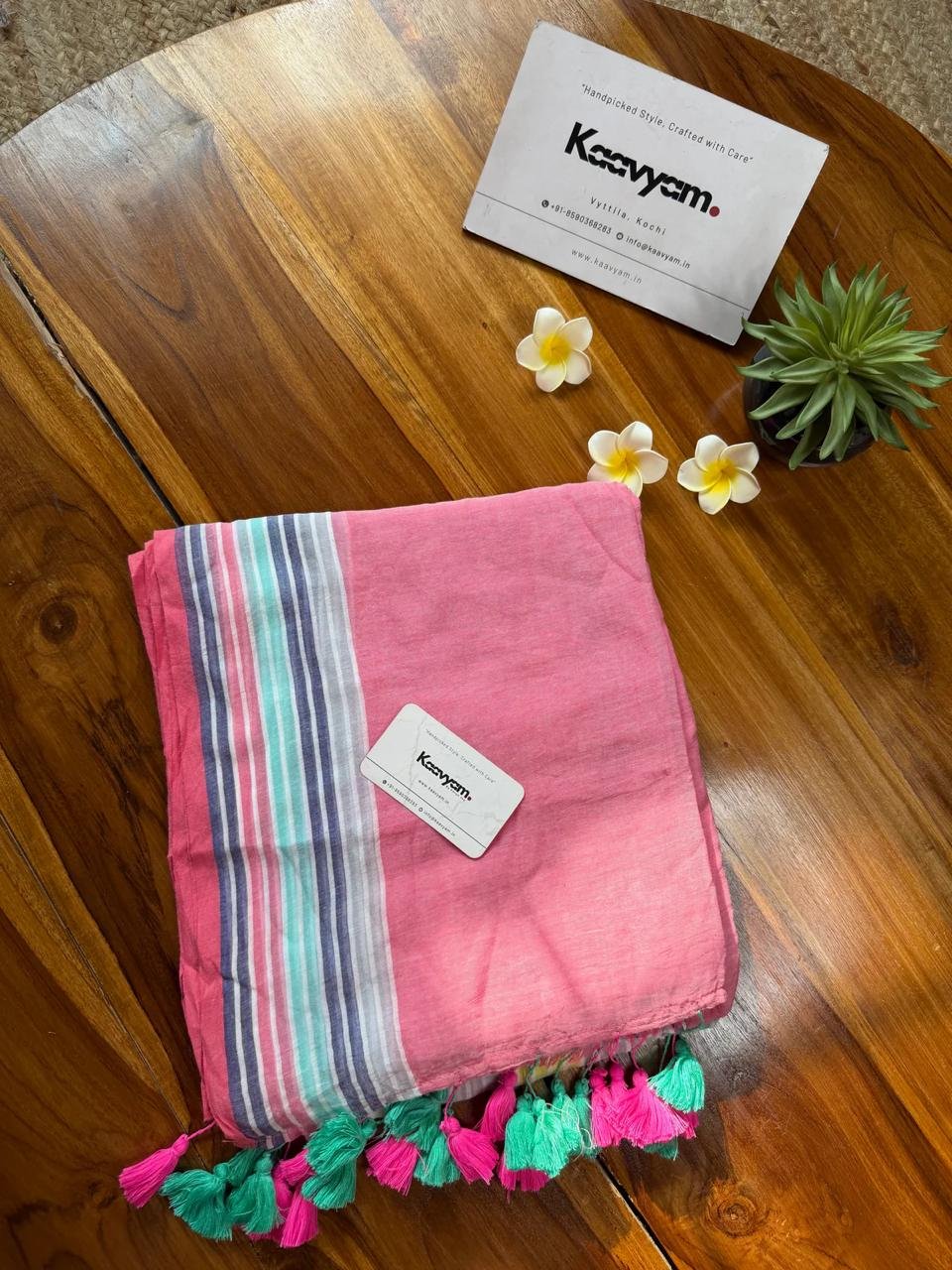 Premium Handloom Mulmul Cotton Saree with Contemporary Multi-Color Stripes & Pastel Palette