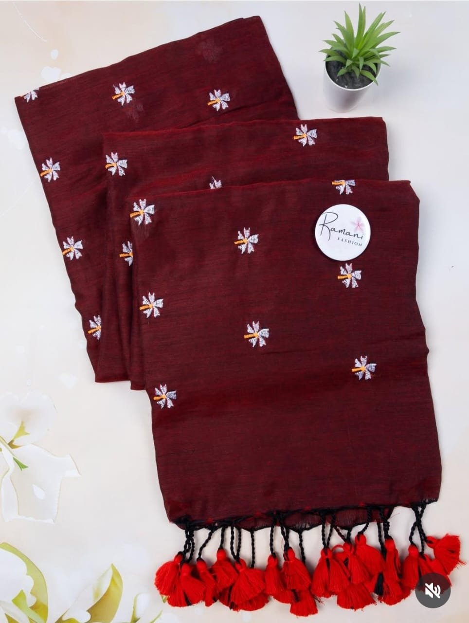 Premium Handloom Pure Khadi Cotton Saree | Delicate Buti Embroidery with Contrast Borders