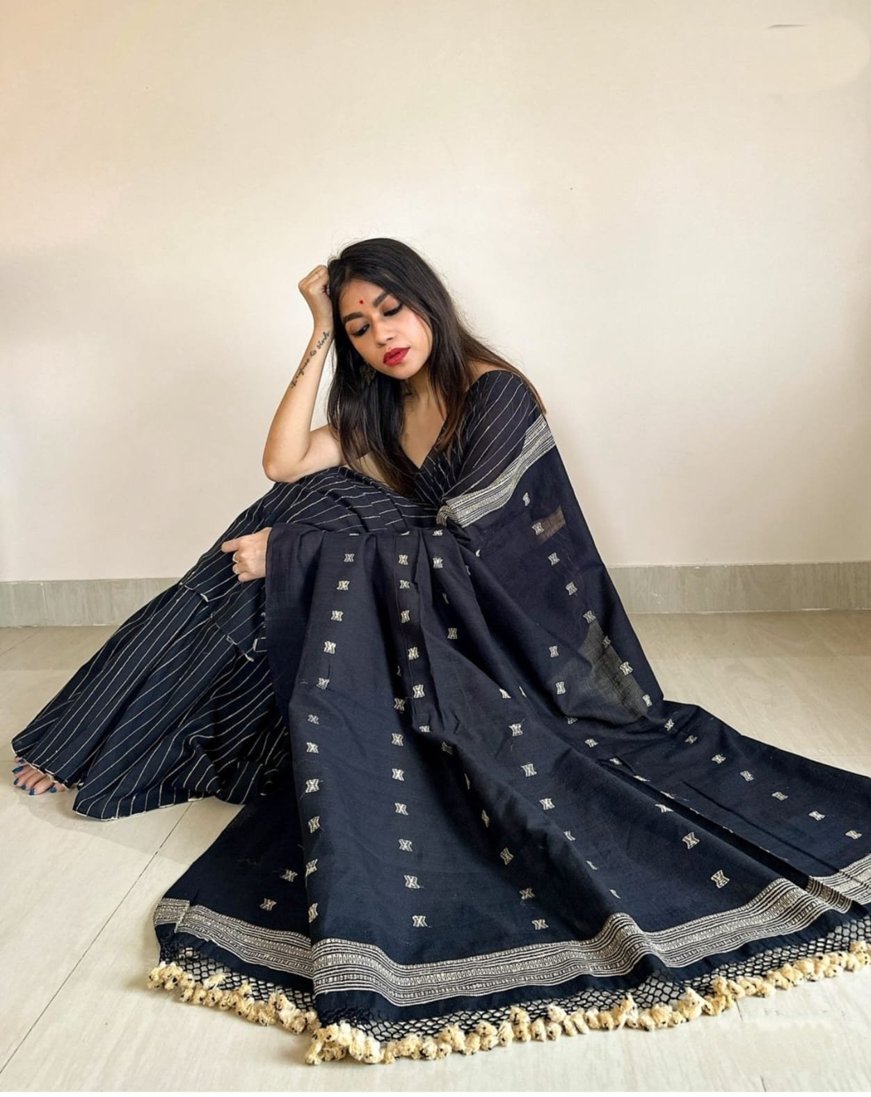 Premium Export-Quality Pure Kala Cotton Saree | Authentic Ketiya Woven Design with Traditional Border