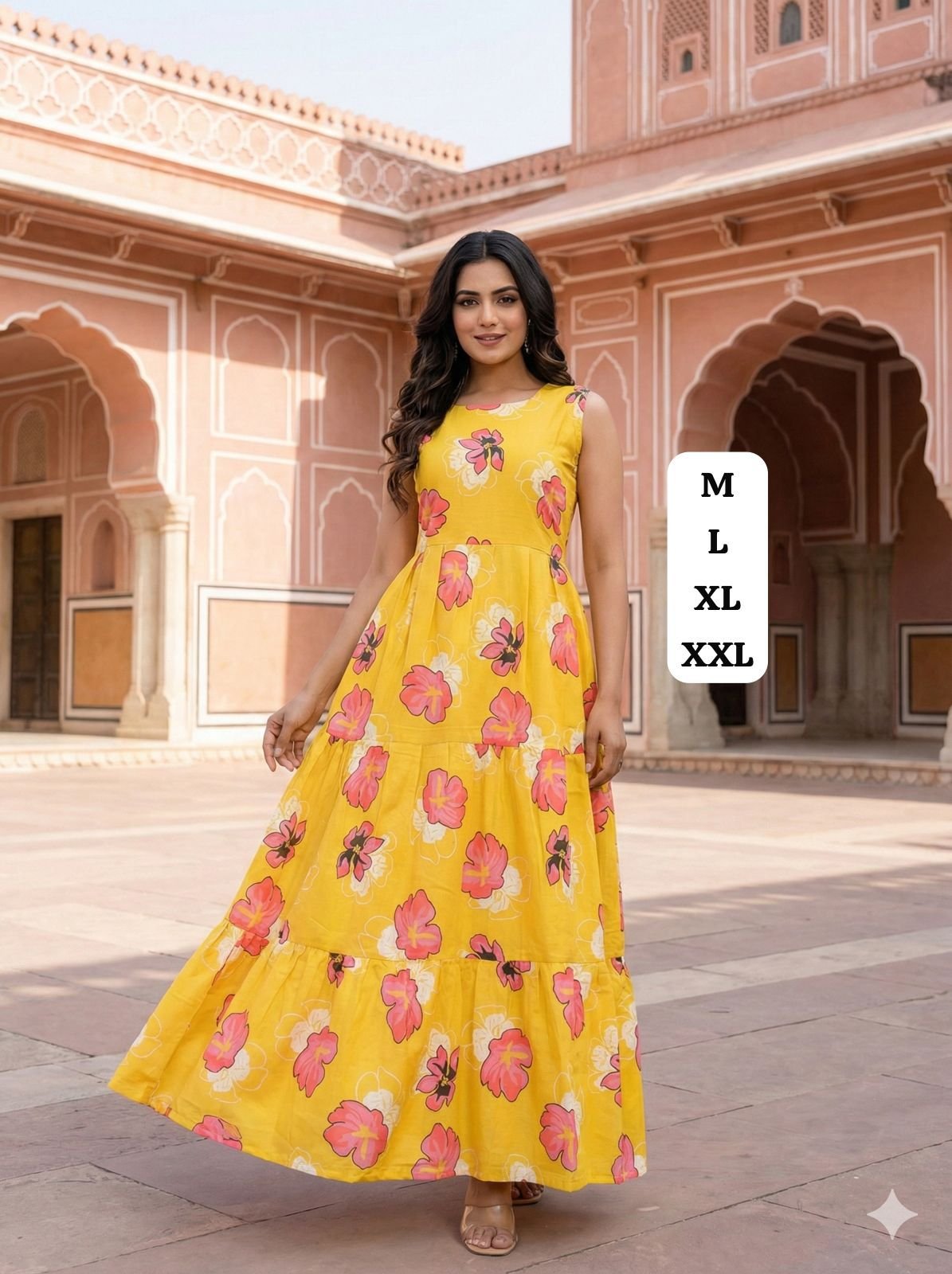 Floral Cotton Sleeveless Ruffle Maxi Dress