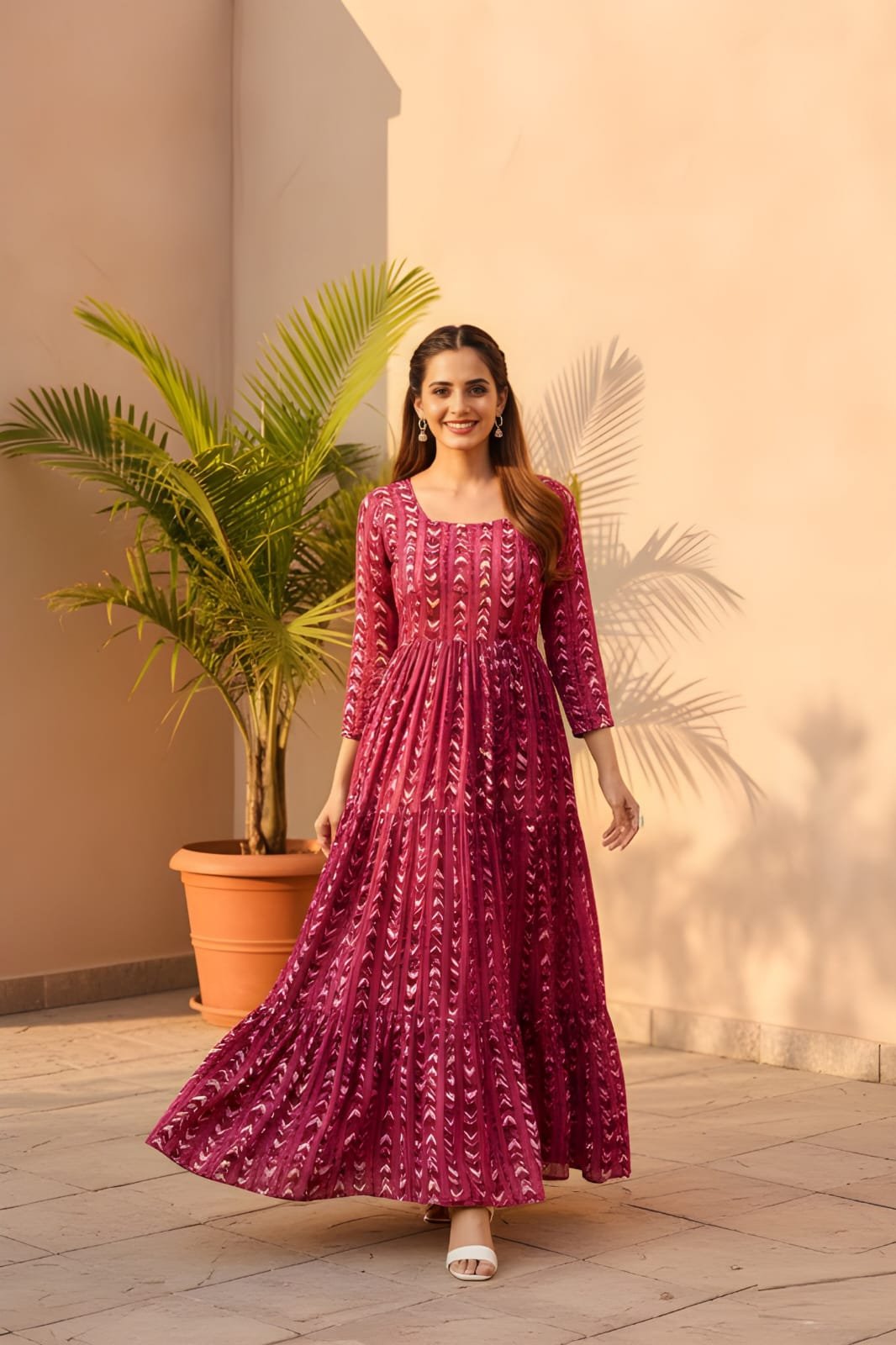 Elegant Floral Printed Georgette Maxi Gown