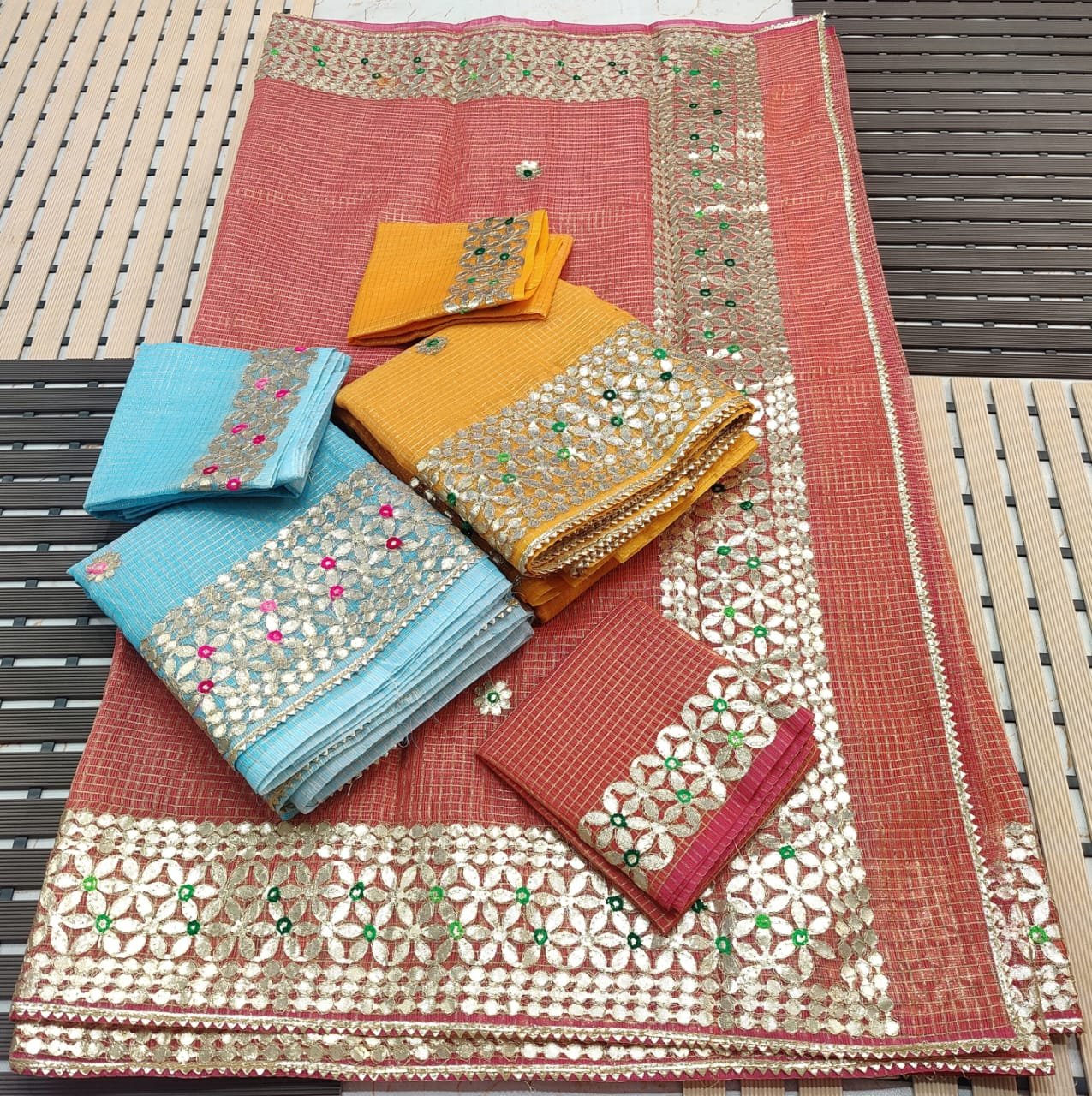 Kota Doria Cotton Mix Gotta Patti Aari Work Saree