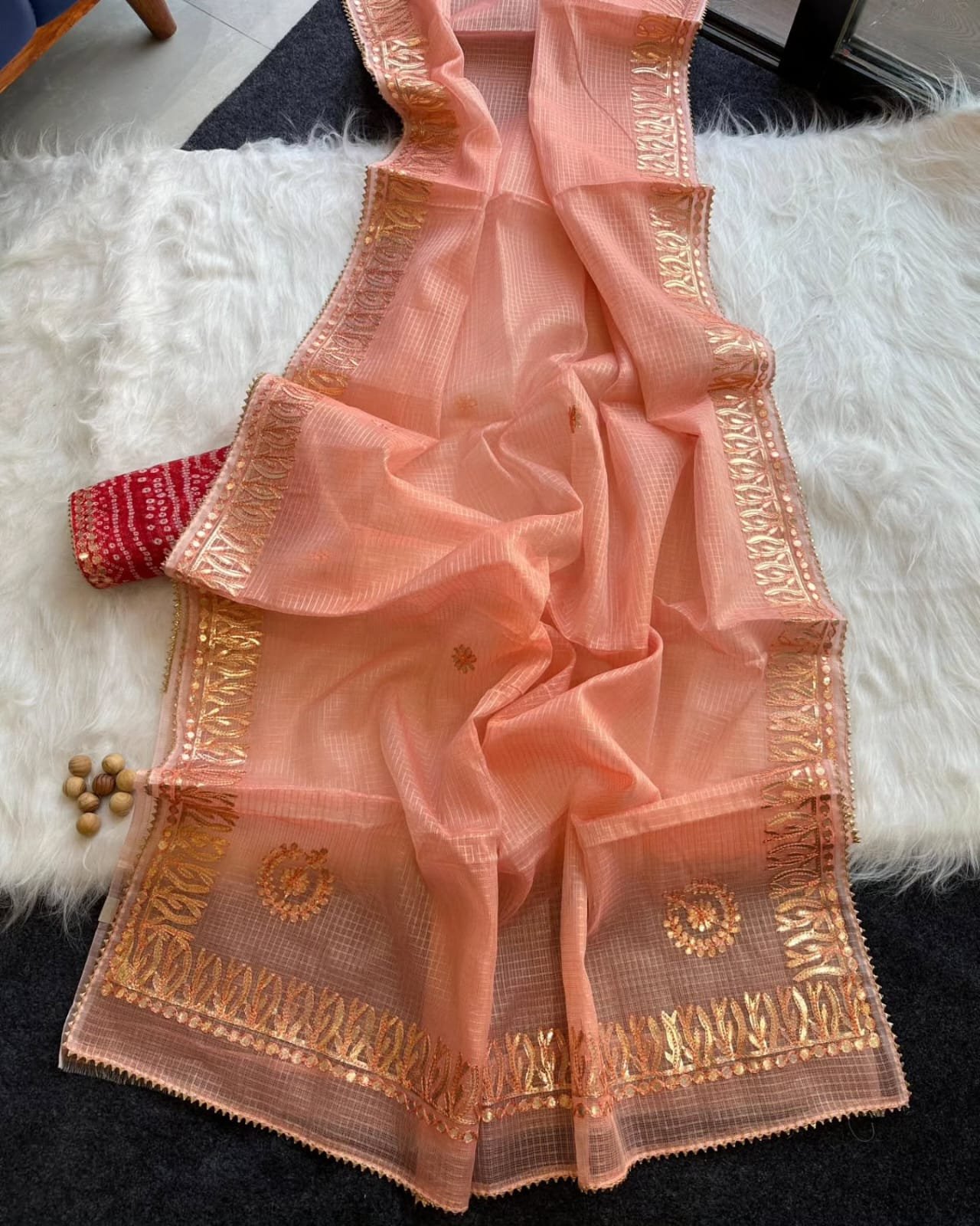 Pastel Kota Doria Cotton Saree with Aari & Gotta Patti Work