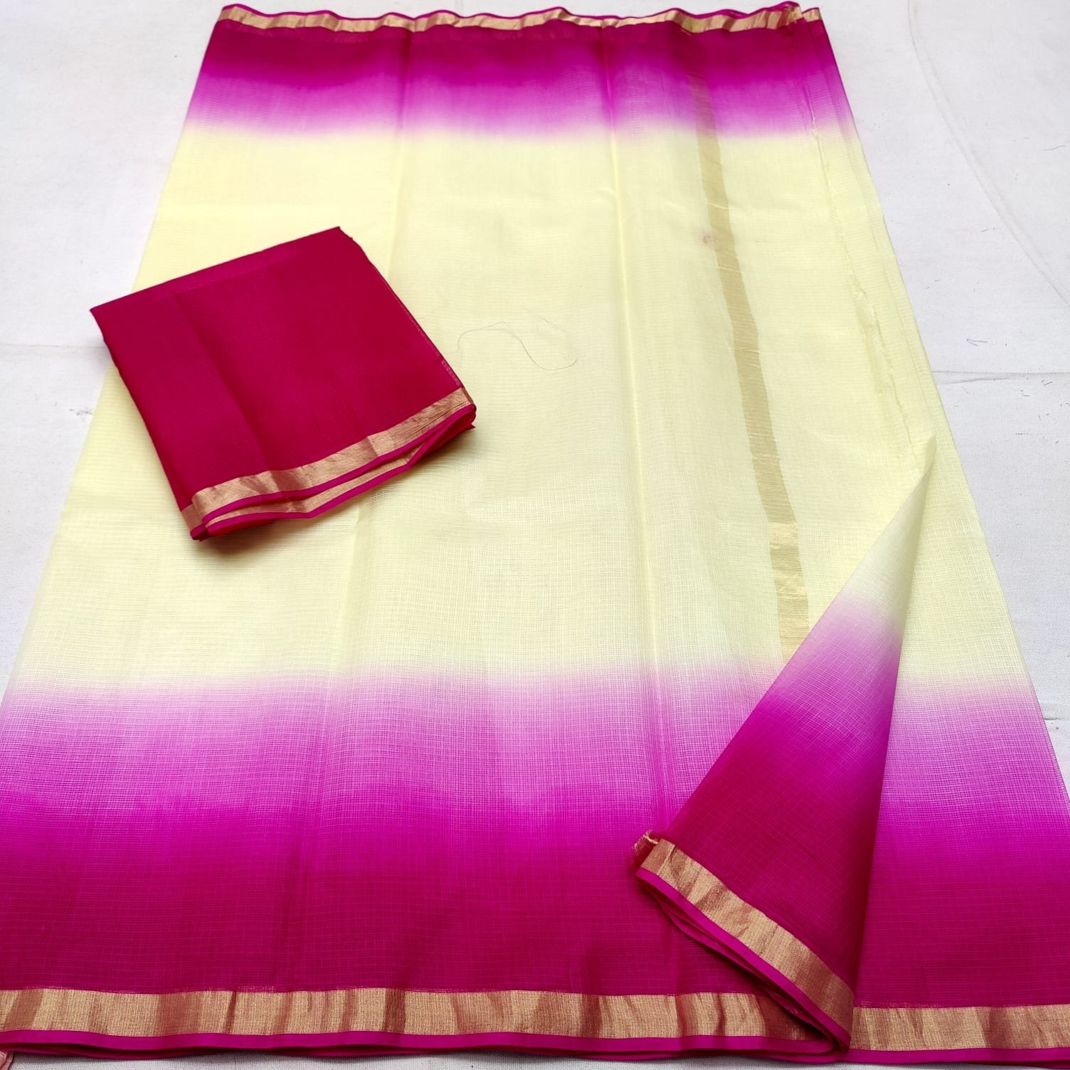 Kota Doria Pure Silk Ombre Saree with Zari Border