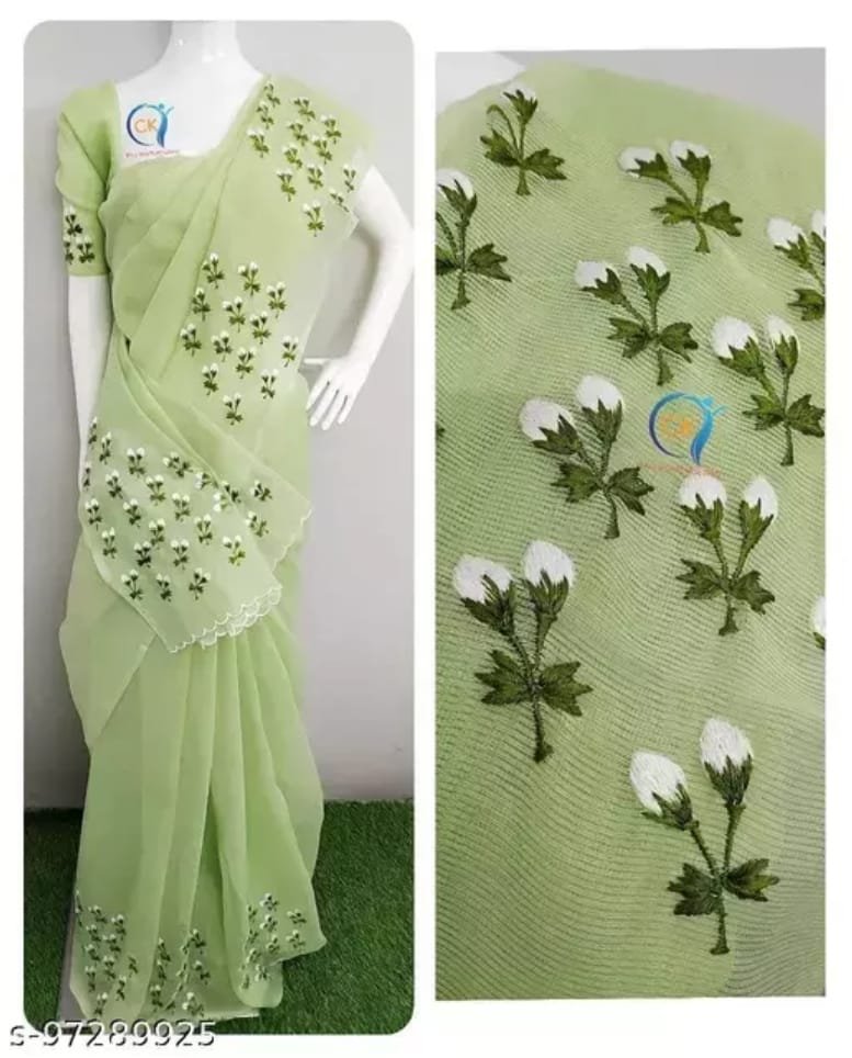 Kota Doria Mix Cotton Floral Embroidery Saree