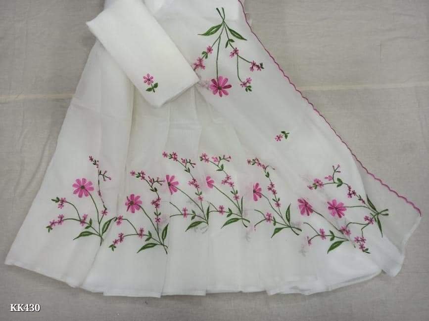 Kota Doria Floral Garden Embroidery Saree