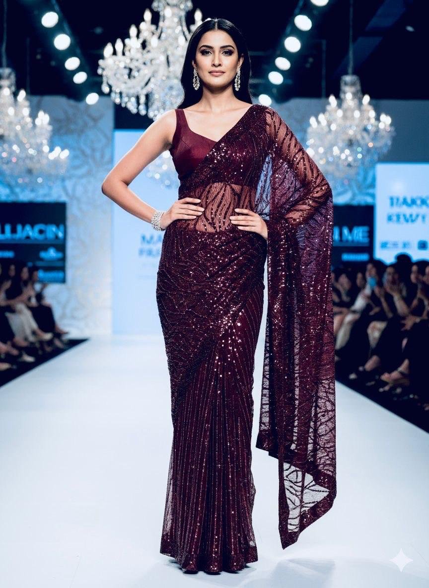 Imported Half-and-Half Sequins Party Wear Saree