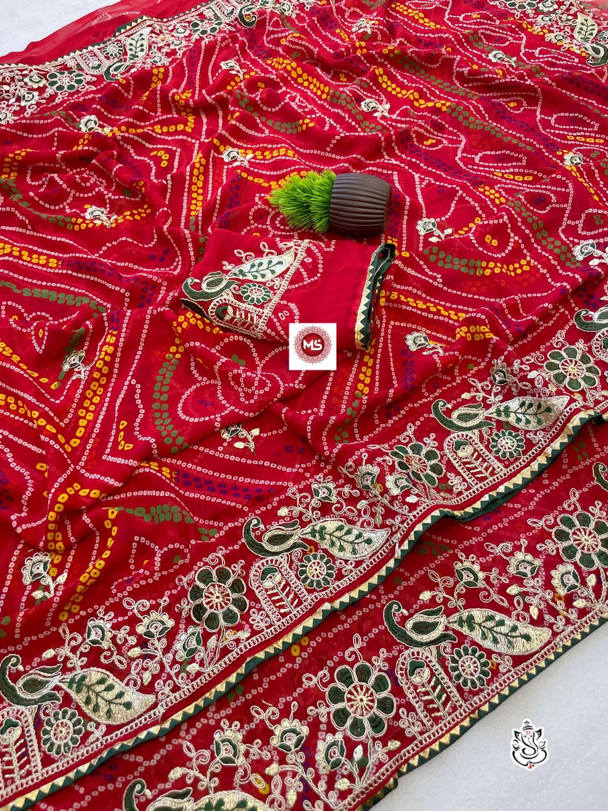 Heavy Georgette Bandhej Saree with Gota Patti Work