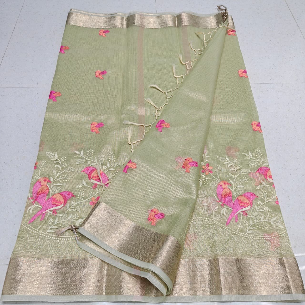 Kota Doria Tissue Silk Embroidery Saree