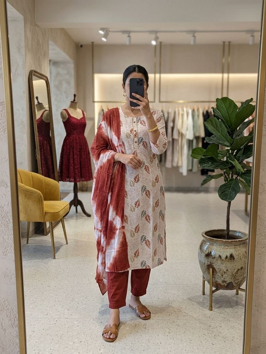 Bamboo Cotton Floral Kurta Set
