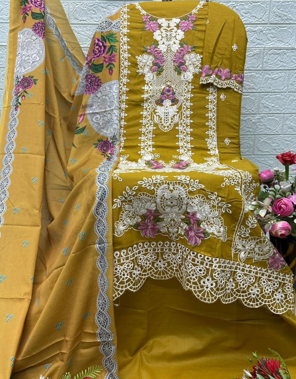 Semi-Stitched Cotton Embroidery Suit Set