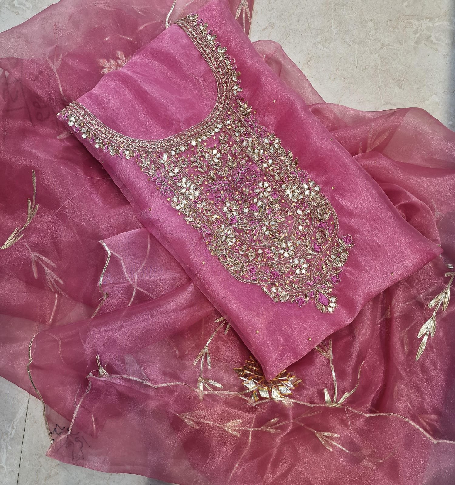  Zardozi Heritage: Organza Handwork Dress Material