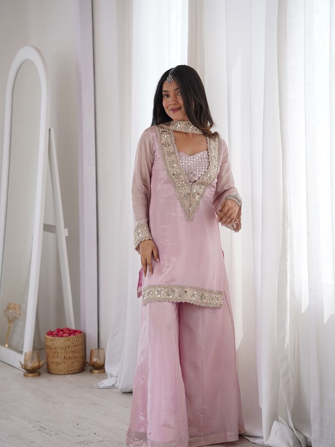 Heavy Frendy Silk Mirror Work Sharara Set