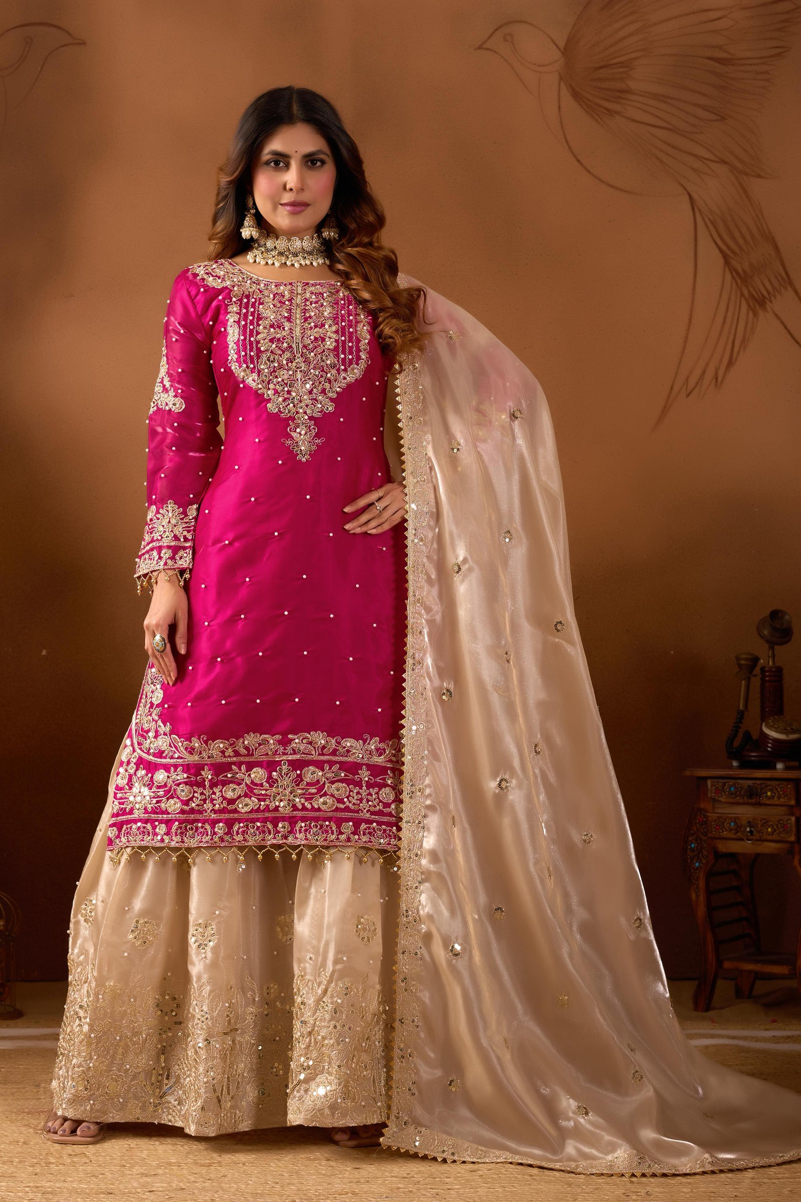 Imperial Heritage: GMY Silk Embroidered Sharara Set