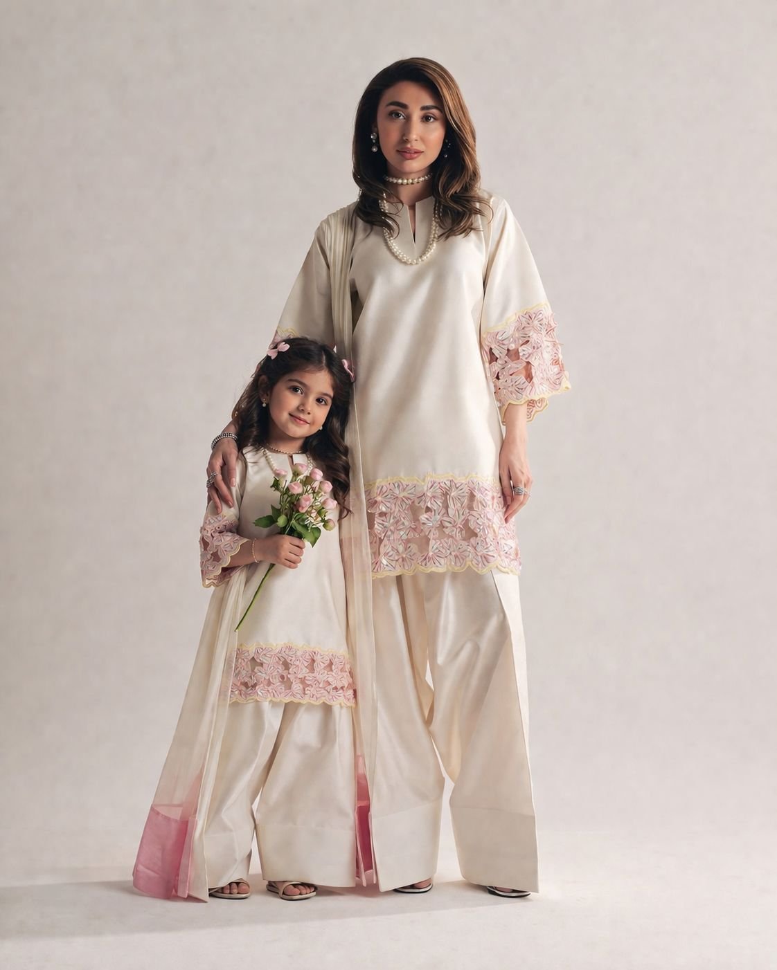 Twinning in Grace: Mom & Daughter Crepe Silk Combo Set