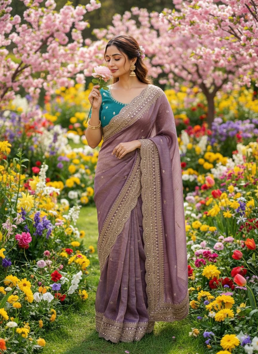 Spring Serenade: Soft Space Chiffon Embroidery Saree