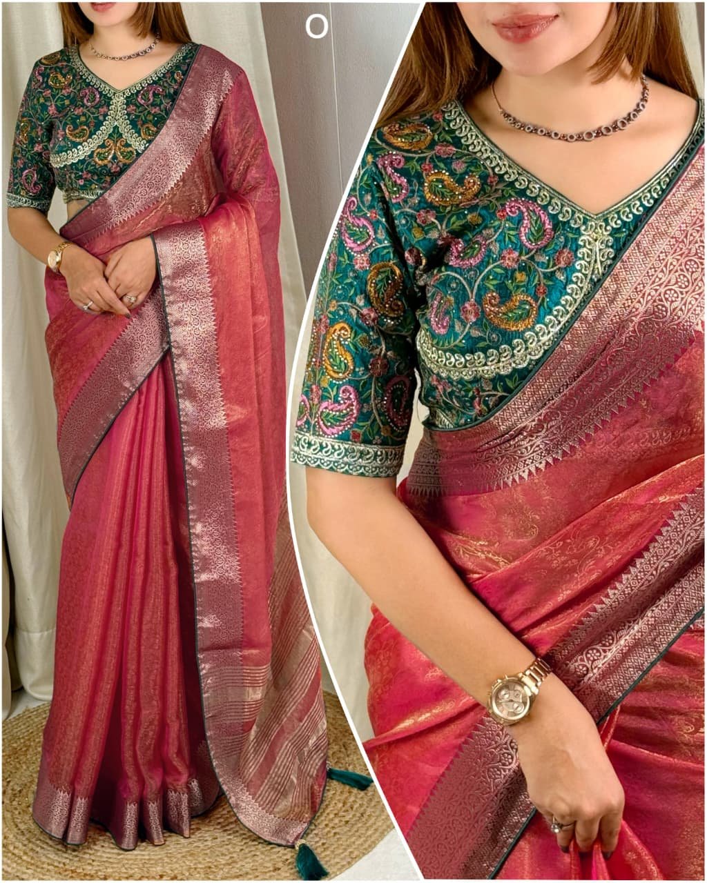  Anaya Edition: Fandy Silk Jacquard Saree with Kashmiri Embroidered Blouse
