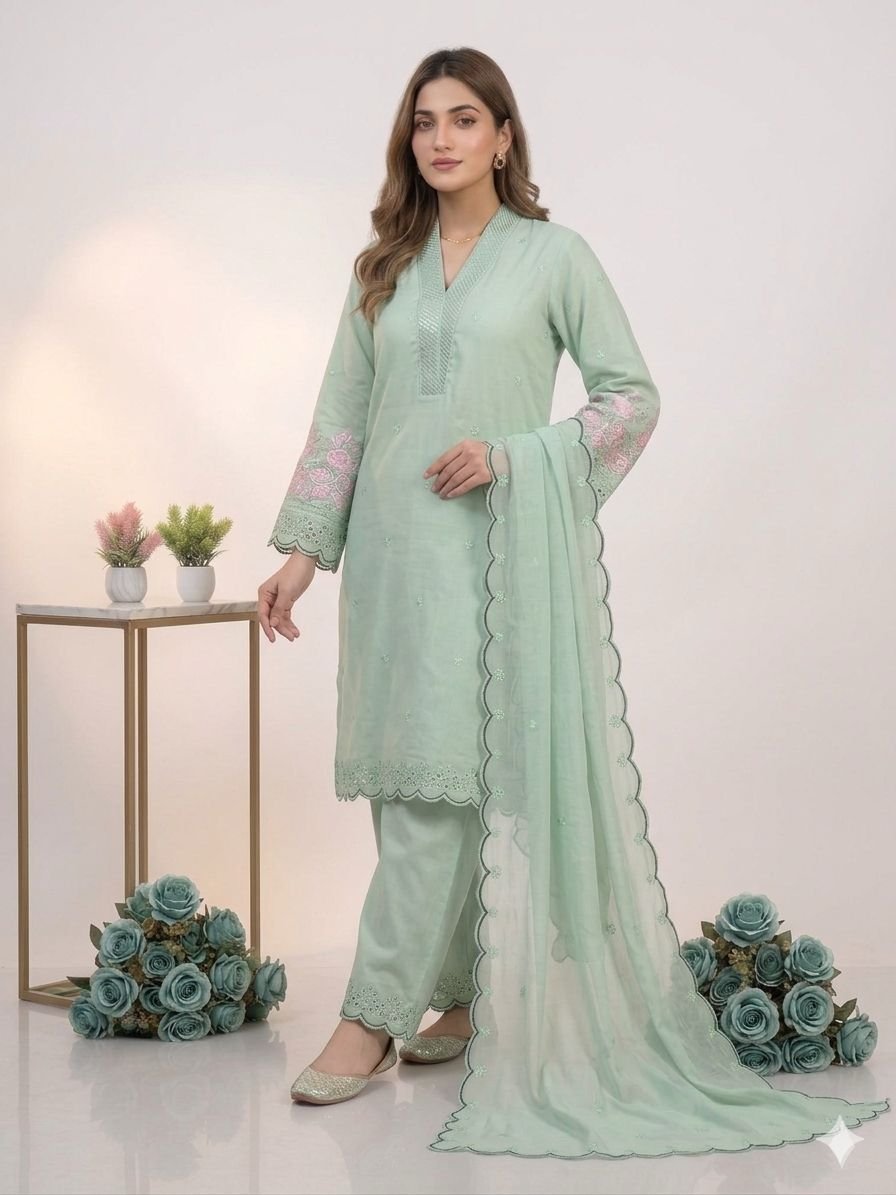 Elegant Mal Chanderi Kurta Set with Sequence Embroidery & Cut Work Organza Dupatta