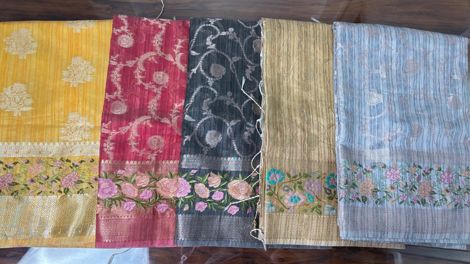 Tussar Elegance: Semi Tussar Silk Saree with Zari Weaving & Floral Embroidery Border