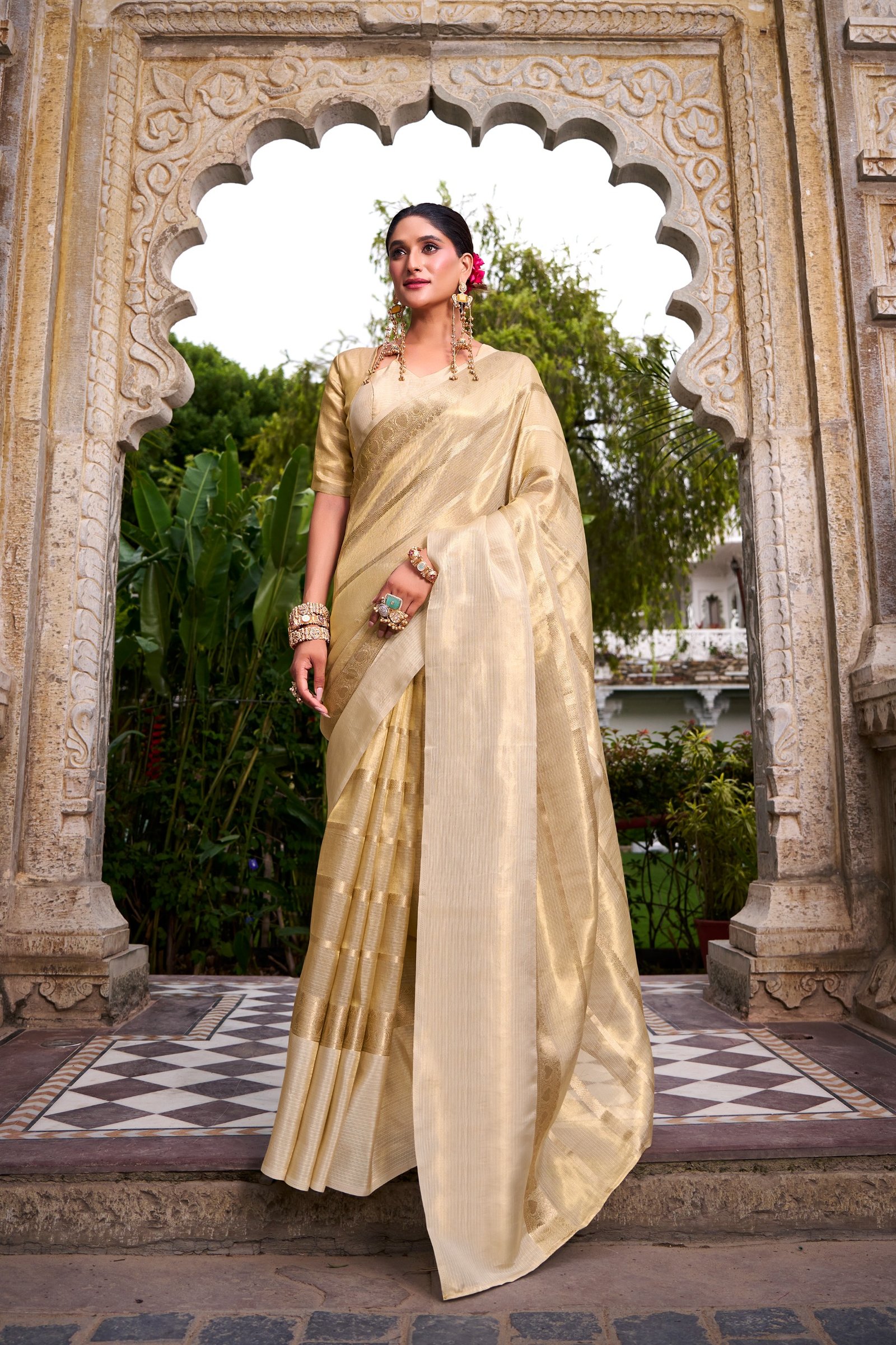 Golden Radiance Sahuri Zari Weaving Tissue Saree