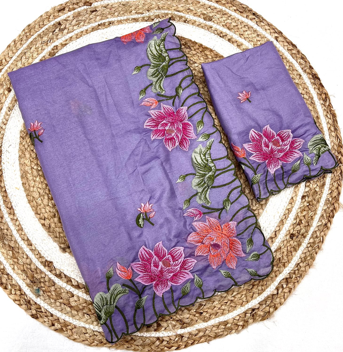 Premium Pure Chocolate Tussar Silk Saree with Intricate Floral Embroidery and Scallop Border