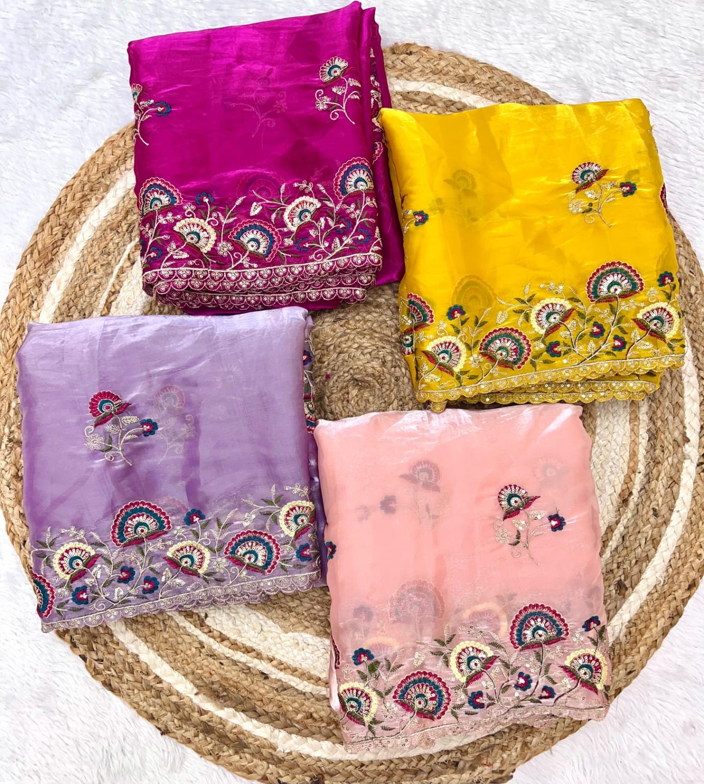 Premium Soft Satin Organza Saree with Heavy Multi-Thread & Sequin Embroidery