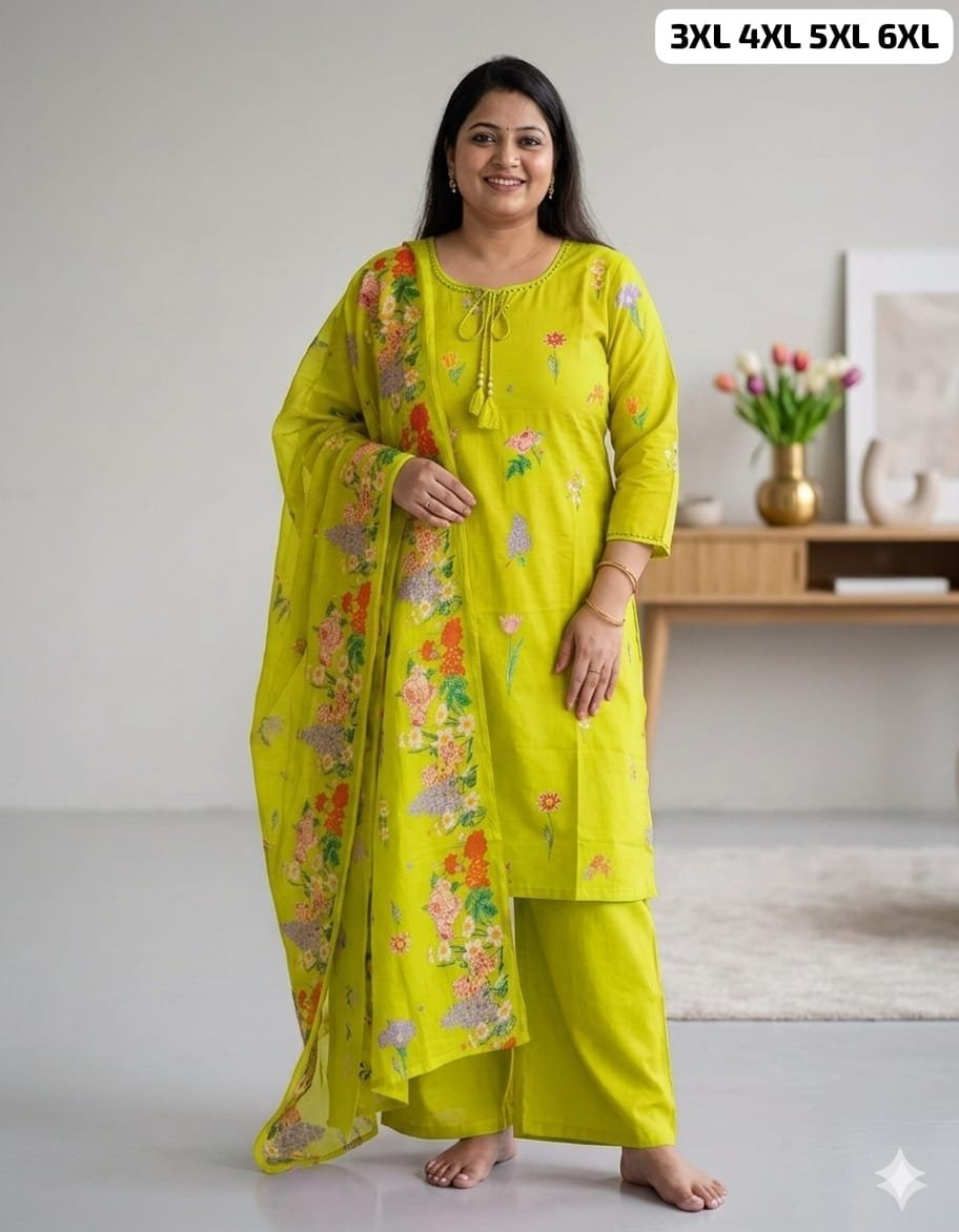Premium Pure Mulmul Cotton Kurti Set with Artistic Floral Embroidery & Mirror Work