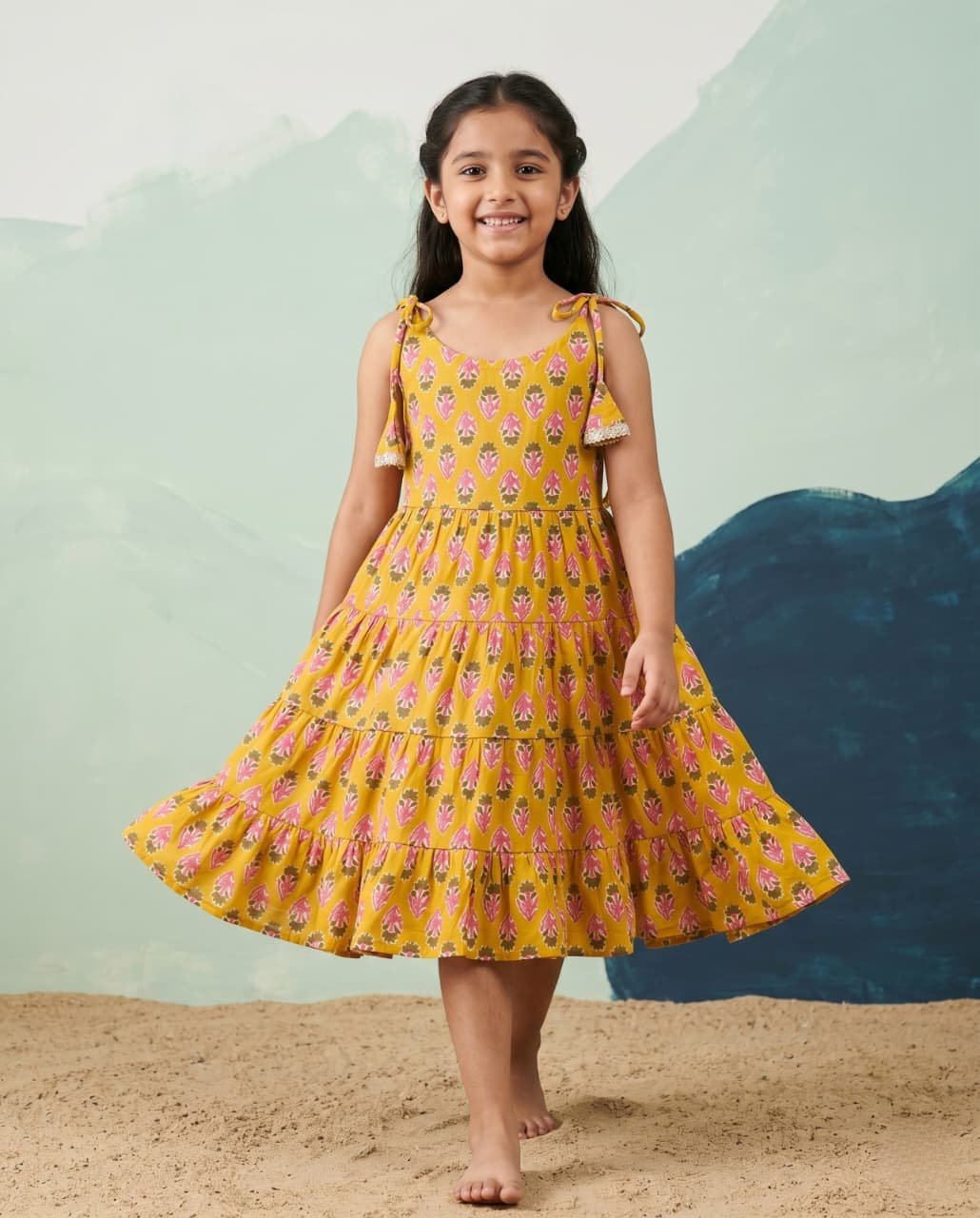 Summer Breeze Tasseled Spaghetti Cotton Tiered Dress
