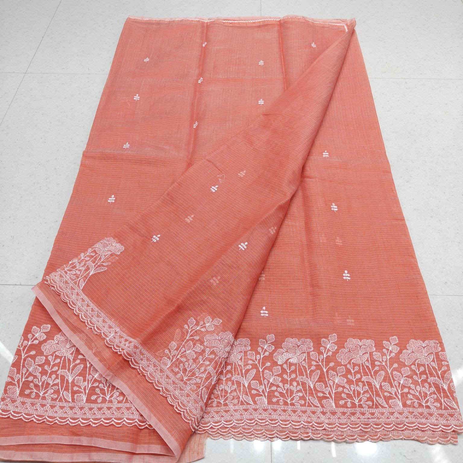 Premium Mix Cotton Saree with Scalloped Cutwork Border and Elegant Computerized Embroidery