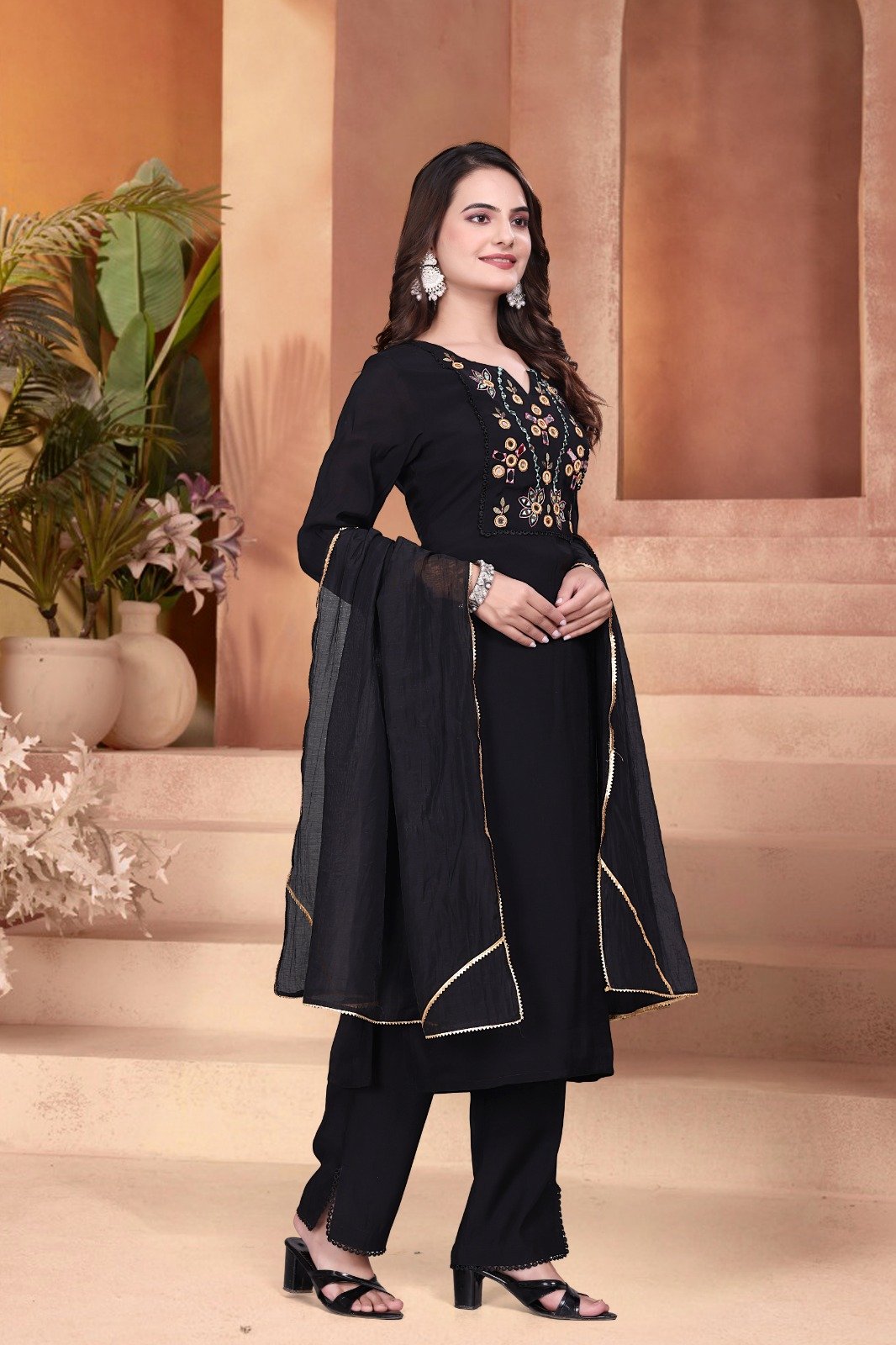 Premium Pure Mulchanderi Embroidered Straight Suit Set with Dupatta